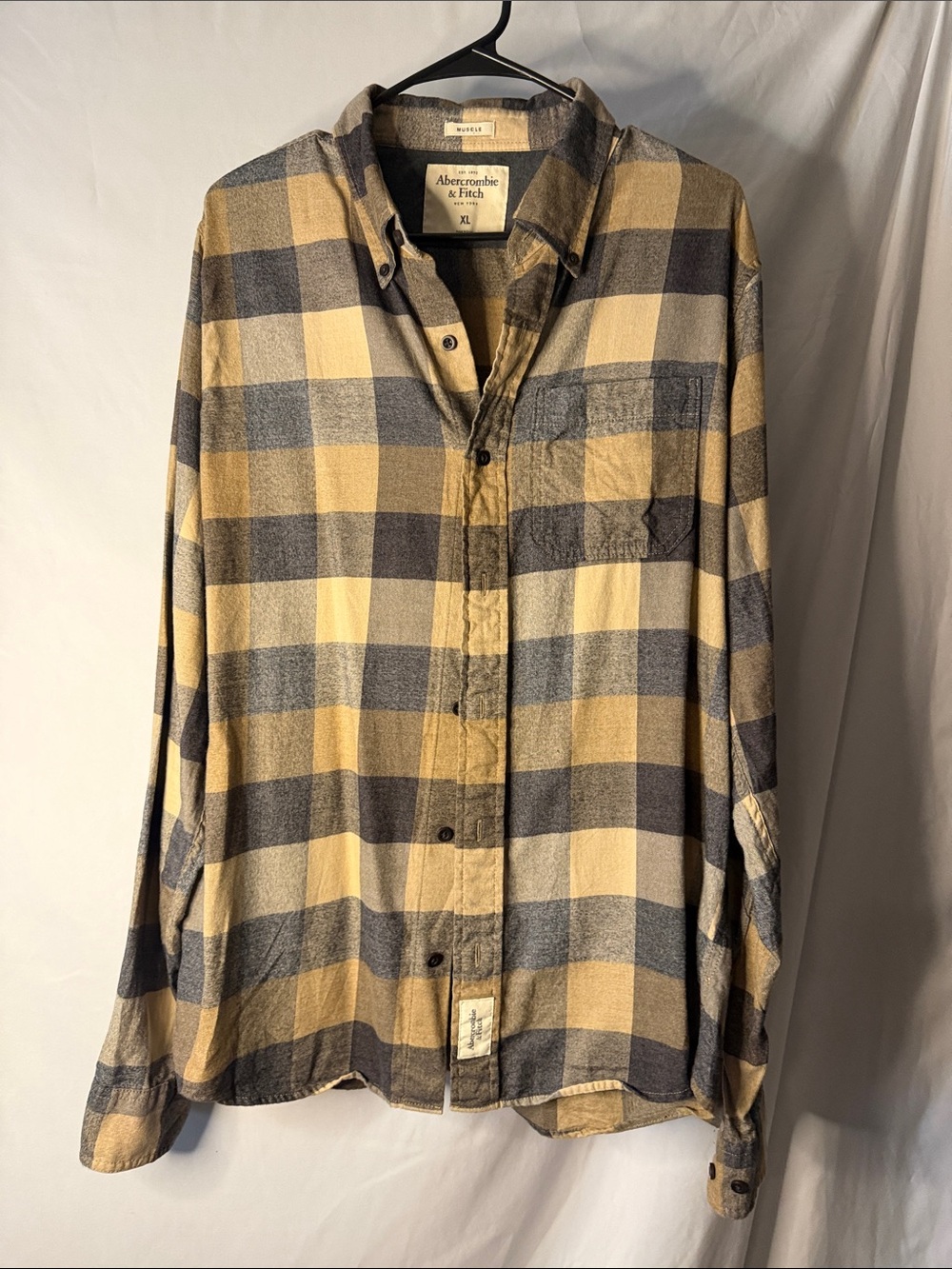 Abercrombie & Fitch Button-Down Shirt Mens XL Yellow Gray Good Buffalo Plaid